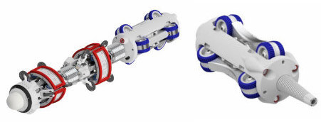 Example of tool carriers with a single motorized train (left: with molding module; right: with FME-retrieval module)