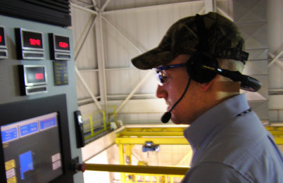 Operator participating in manipulator crane training